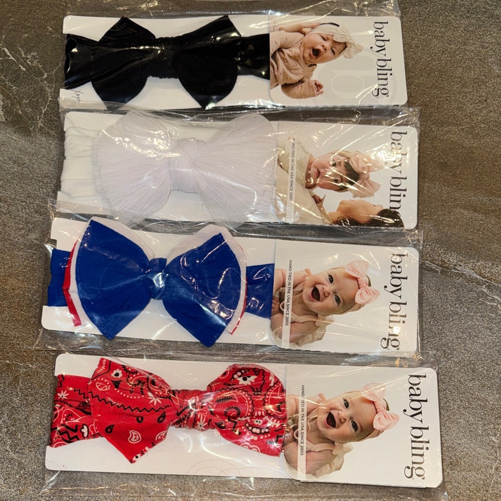 baby bling Assorted Bow Headbands - Black, White, American flag colors & Paisley